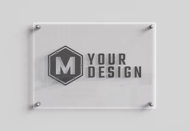 Interior acrylic business sign mounted on a wall