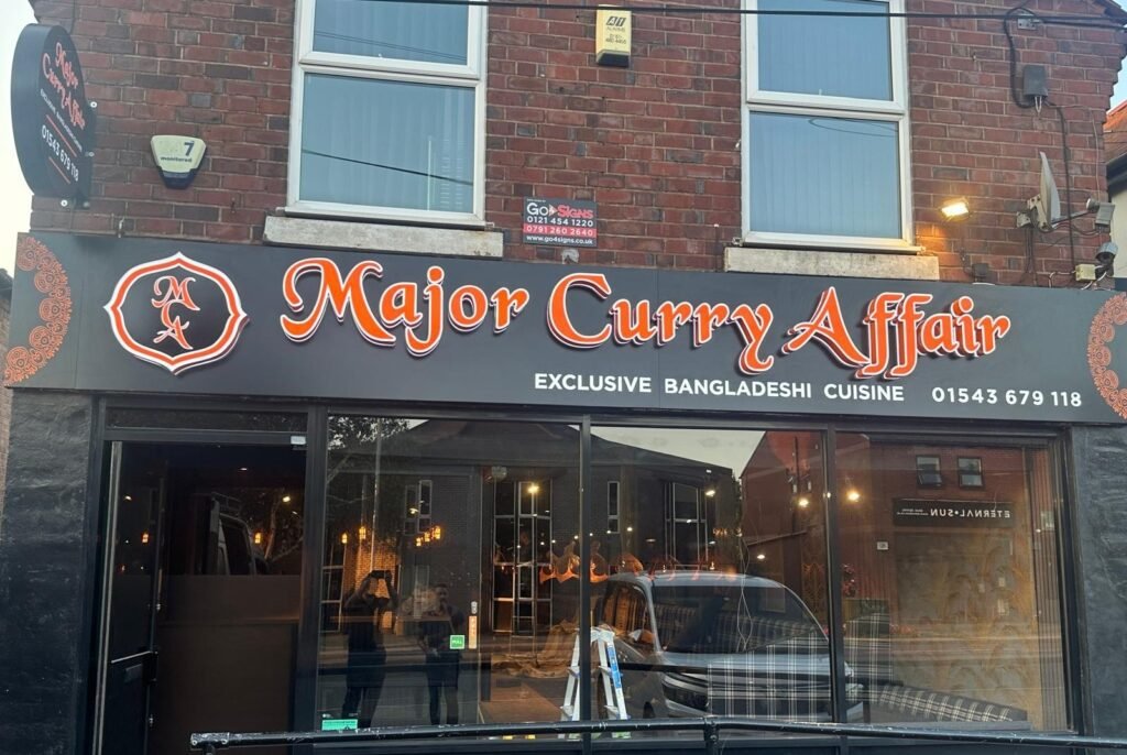 Major curry affair illuminated 3d shopfront lettering by go4signs
